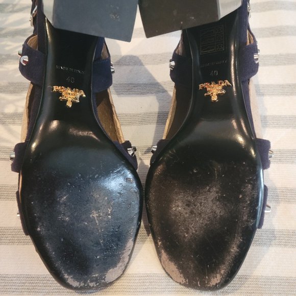 Prada Blue Suede Studded Sandals - Picture 7 of 16